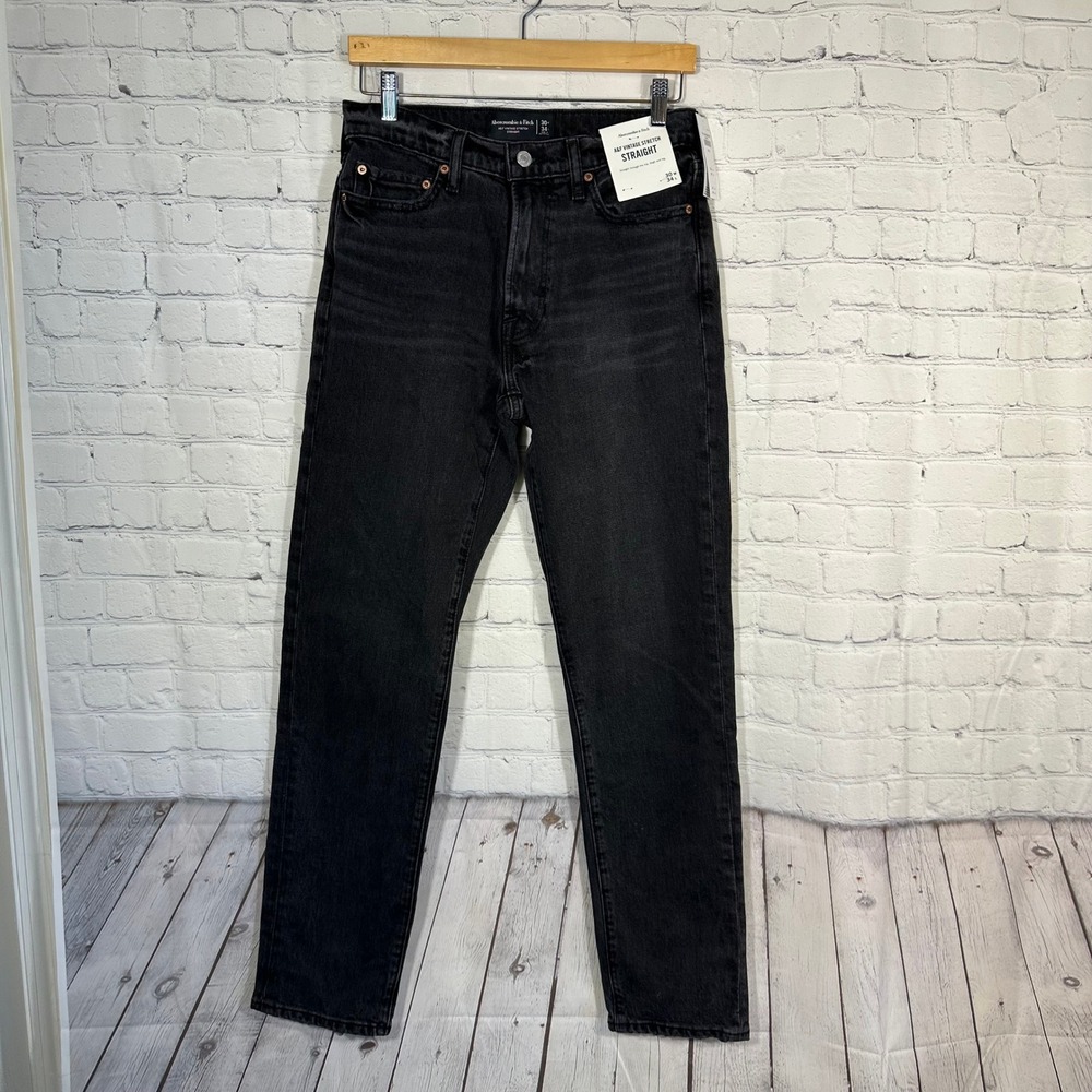Abercrombie & Fitch Mens Vintage Stretch Straight Jeans Black Wash 30x34 NWT
